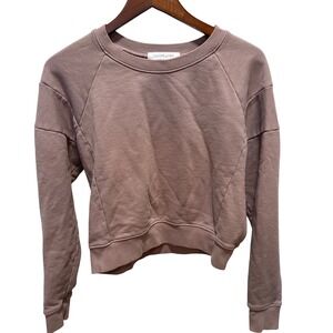 Daydreamer Womens Small Mauve Taupe Cotton Raglan Cropped Sweatshirt Pullover